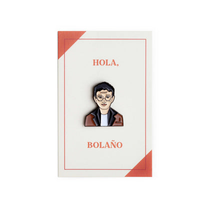 Roberto Bolaño Enamel Pin with packaging by Judy Kaufmann